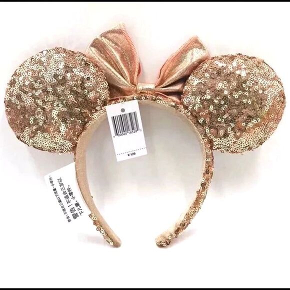 NWT Disney Parks Rose Gold Champagne Minnie Mouse Bow Sequins Ear Headband Ears main image 4